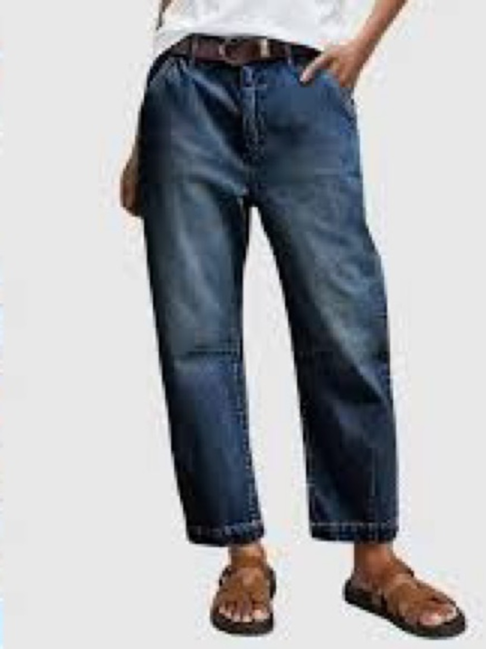 Flamingals Mid Rise Barrel Jeans in Deep Blue Denim